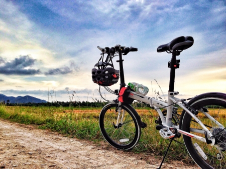 Riding at paddy fieldの素材
