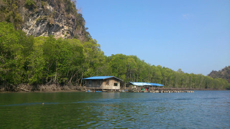 A fish farm along the river sideの素材