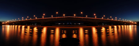 long bridge with lighting in the evening