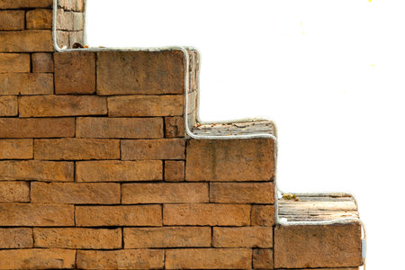 red brick stonewall background and isolated white background.