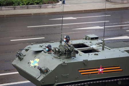 Moscow, Russia - 18.06.2020 Victory Day Parade rehearsal. Russian army BTR-MD "Rakushka" (Shell) multi-purpose armored personnel carrier (APC) and amphibious infantry fighting vehicleのeditorial素材