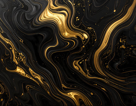 A luxury abstract background with gold and black liquid marble texture. an elegant pattern for modern and sophisticated design, with golden swirls creating beautiful flowの素材