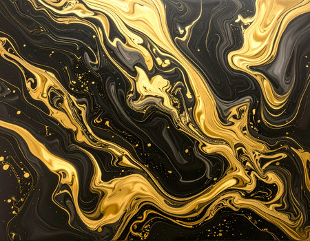 An elegant abstract liquid marble background with luxurious gold and black ink texture. sophisticated and opulent flowing pattern creating dynamic and modern art designの素材