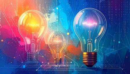 An inspiring colorful lightbulb idea representing innovation, creativity, and future technology. vibrant abstract concept for business solutionの素材