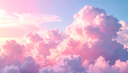 A serene dreamy beautiful pink cloud pastel blue sky background. heavenly and peaceful backdrop for calm meditation, colorful abstract nature viewの素材