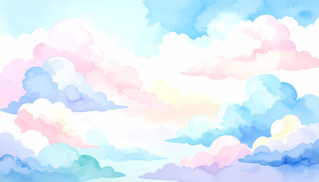 A serene pastel sky background with dreamy blue and pink cloud. lovely illustration art piece feeling calm and peaceful for backdropの素材