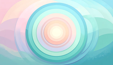 A calm abstract background with luminous pastel circle ripple. serene digital illustration of colorful modern concentric design for wallpaperの素材