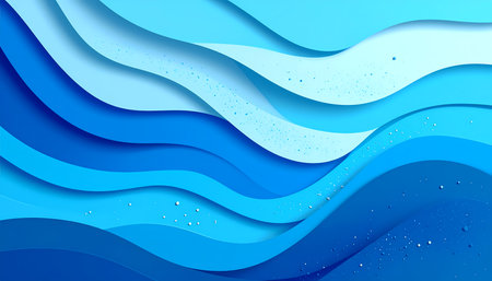 A calm abstract background with blue ocean wave in paper cutout style. serene creative graphic design illustration for modern digital wallpaperの素材