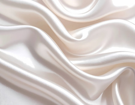 A gentle white silk satin fabric background. smooth, soft, luxurious, and elegant textile with delicate flowing waves and ripples creating sensual and peaceful moodの素材