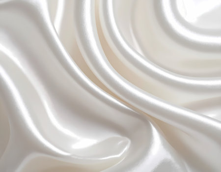 An elegant white silk fabric background with soft, smooth texture. luxurious cloth drape in gentle, flowing wave creates beautiful, abstract, and shiny patternの素材