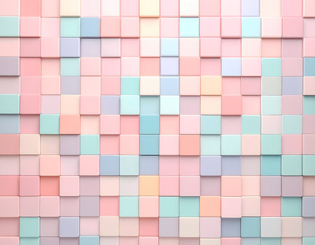 A soft abstract background with geometric pattern of pastel cubes. this colorful wall texture creates calm and gentle feeling, perfect for modern design and backdropの素材