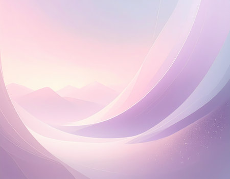 A serene abstract background with soft pastel color gradient. dreamy light illuminates calm, flowing wave over minimalist mountain landscape, creating peaceful sceneの素材