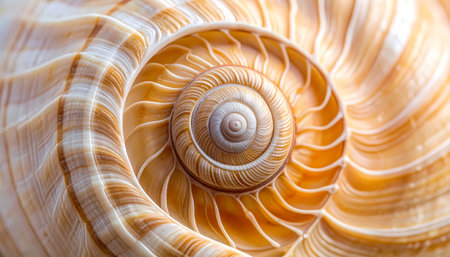 A calming macro close up of seashell spiral. this abstract shell pattern with natural texture makes perfect background. intricate geometry of nature on full displayの素材