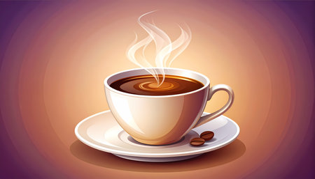 A warm illustration of hot coffee cup with steam. fresh drink beverage with delicious aroma, perfect for cozy morning break timeの素材
