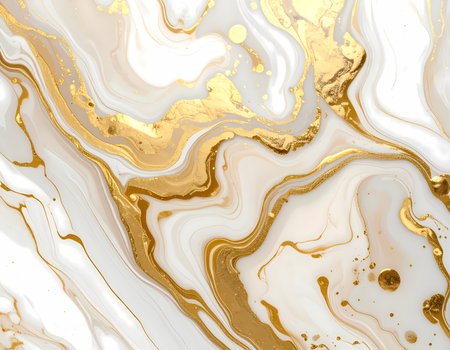 An elegant abstract background with white and gold liquid marble texture. luxurious flowing golden ink on decorative artistic surfaceの素材