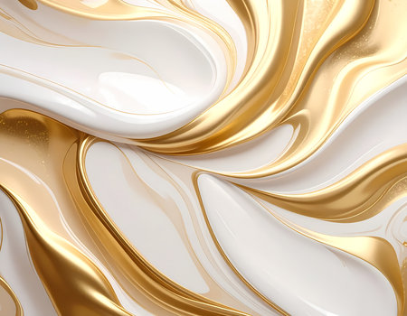 An elegant abstract background with liquid gold and white texture. luxury design showing beautiful swirl and flow of creamy paintの素材