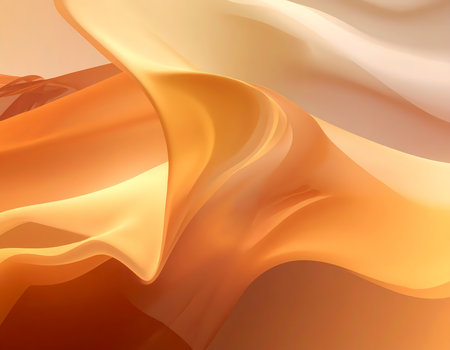 An elegant abstract orange background with flowing wavy gold lines. warm, smooth, and fluid design perfect for modern digital art wallpaperの素材