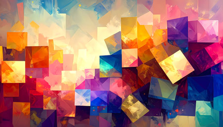 Vibrant colorful abstract background with modern geometric pattern of squares. This creative art expresses dynamic energy, perfect for contemporary design or illustrationの素材