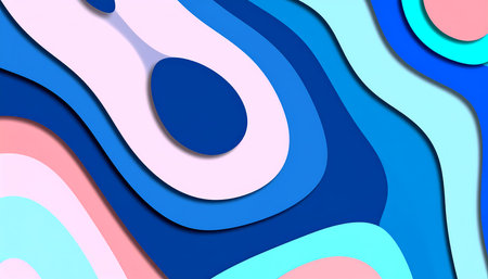 Modern abstract background with calm colorful papercut and topographic pattern. Wavy layers in blue and pink create 3D effect perfect for creative wallpaper or designの素材