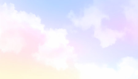 Beautiful dreamy pastel sky background with soft colorful clouds. gradient transitions from blue to pink and yellow, creating peaceful and ethereal atmosphere for wallpaperの素材