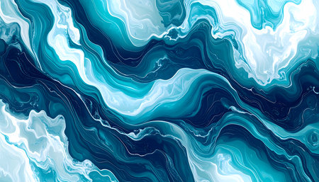 Serene abstract background with liquid marble texture. Beautiful blue wave art and dynamic ink flow create modern pattern for creative wallpaper or design projectの素材