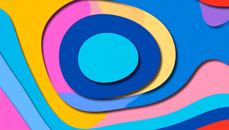 Colorful abstract background with modern papercut design. Vibrant layers of overlapping shapes create fun, playful and creative graphic illustration for websiteの素材