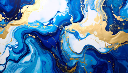 Luxurious blue and gold liquid marble abstract background. modern fluid art ink texture with elegant flowing swirls creating dynamic and creative pattern for designの素材