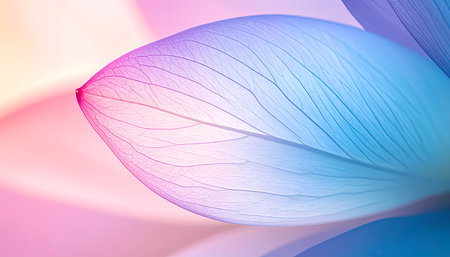 Serene macro of colorful lotus flower petal with soft pastel abstract background. delicate detail and peaceful feeling perfect for meditation or wellness conceptの素材