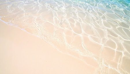 Calm tranquil sea water wave on tropical summer beach with soft sand. peaceful ocean background, beautiful nature perfect for relaxation and vacationの素材