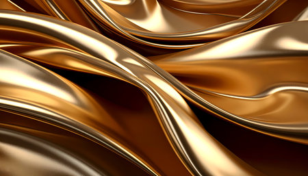 Elegant gold background with abstract wave pattern. luxurious flowing silk texture creating sense of opulence and glamour. Smooth and shiny golden fabric draperyの素材