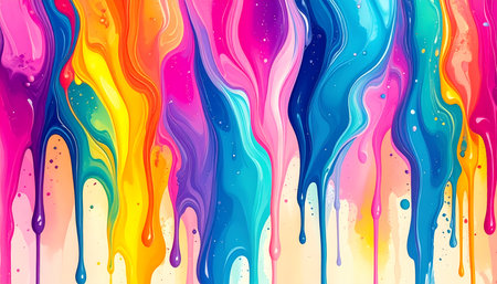 Cheerful and vibrant abstract background of colorful liquid paint. fluid art shows dynamic flow and drip, creating beautiful and creative texture for any projectの素材
