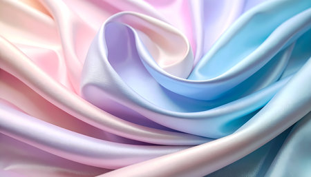 Gentle swirl of colorful pastel silk fabric creates smooth abstract background. This beautiful soft gradient texture evokes dreamy and elegant feeling of serenityの素材