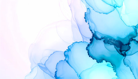 Serene abstract background with blue and pink watercolor texture. Modern and creative ink art wash painting provides beautiful and delicate liquid flow for any design conceptの素材