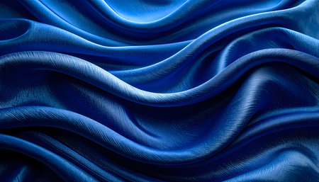 Elegant blue silk fabric background with smooth texture. Luxurious satin material flowing in soft waves creating rich, opulent abstract design for any projectの素材