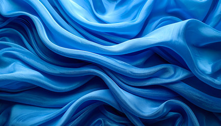 Elegant blue silk fabric background with soft texture. flowing drapery creates beautiful wave pattern, evoking sense of calm luxury and graceful movementの素材