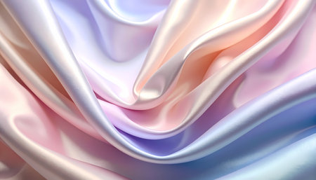 Elegant and luxurious abstract background of iridescent pastel fabric. This smooth silk or satin texture flows with gentle folds, creating beautiful and colorful designの素材