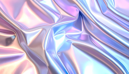 Iridescent holographic fabric background showing beautiful metallic texture. Abstract shiny liquid surface with dreamy pastel colors creating very elegant and modern lookの素材
