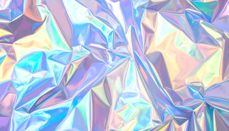 Vibrant holographic foil background with crumpled texture. shiny, iridescent abstract pattern with bright, futuristic color. Magical and energetic with modern designの素材