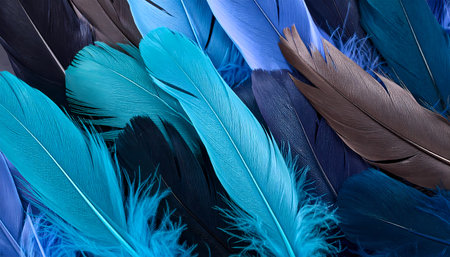 Beautiful soft blue feather texture background creating vibrant, colorful abstract pattern. delicate, light plumage detail makes beautiful wallpaper or design elementの素材