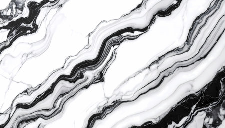 Elegant black and white marble texture background. An abstract natural stone pattern with detailed surface creates luxurious modern design, showing fluid wave effectの素材