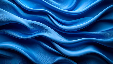 Elegant blue silk fabric background with luxurious soft texture. smooth, wavy cloth has flowing, graceful ripple effect and rich, deep color for beautiful designの素材