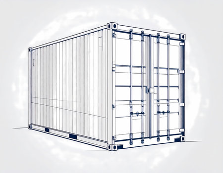 Technical drawing illustration of shipping container for cargo transport. professional graphic representing freight logistics, global trade, and shipping industryの素材