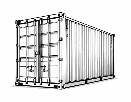 Monochrome sketch illustration of shipping container. This freight and cargo box is used for transport and logistics, symbolizing global trade and delivery of goodsの素材