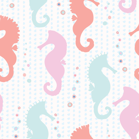 Pastel Seahorse Silhouette, Seamless Vector Pattern, Hand Drawn Animal Illustration for Summer Scrapbooking, Gift Wrap, Kids Fashion Prints, Beach Apparel, Cute Stationery Baby Nursery Backdropsのイラスト素材
