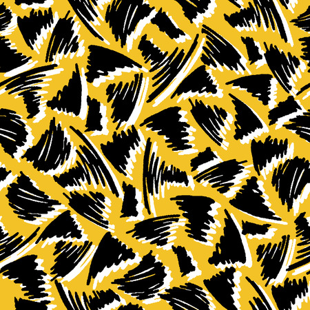 Abstract Scribble Shapes, Vector Pattern Seamless Background, Bold Hand Drawn Graphic Illustration for Trendy Home Decor, Modern Fashion Print, Wrap, Wallpaper, Retro Decor, High Contrast Black Yellowのイラスト素材