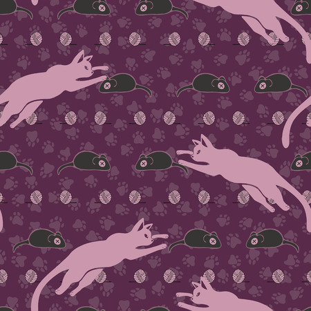 Purple and Pink Cute Leaping Cat Mouse Vectorの写真素材