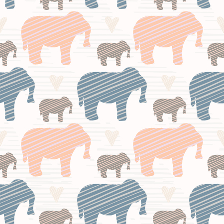 Pink and Blue Kids Elephants Silhouette Seamlessのイラスト素材