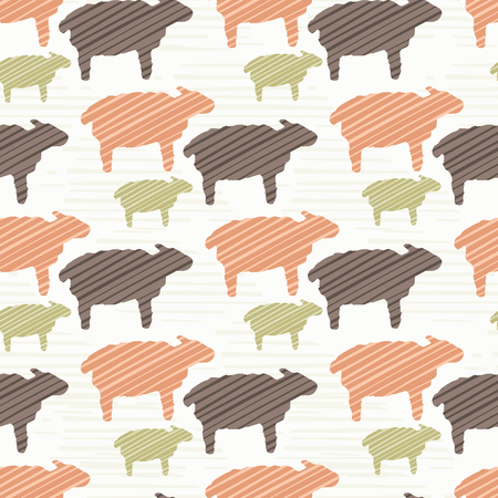 Pink Brown and Green Natural Color Sheepのイラスト素材