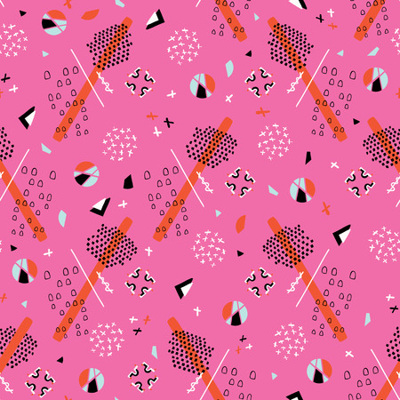 Memphis Style Geometric Abstract Seamless Vector Pattern Bright Pinkのイラスト素材
