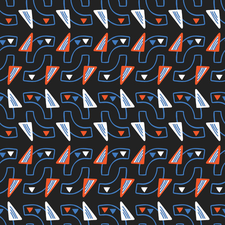Memphis Style Geometric Abstract Seamless Orange and Dark Blueの写真素材